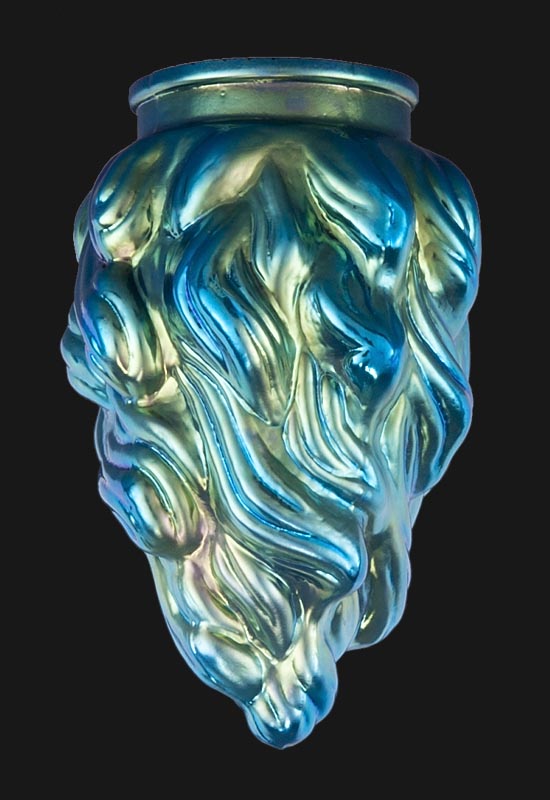 3 1/4" Fitter, Blue Iridescent Art Glass Flame Pendant Shade, 7-1/2 inch tall