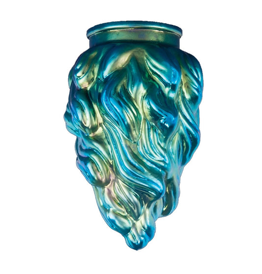 3 1/4" Fitter, Blue Iridescent Art Glass Flame Pendant Shade, 7-1/2 inch tall