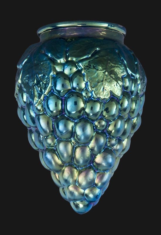 3 1/4" Fitter, Blue Iridescent Art Glass Grapes Pendant Shade, 7 inch tall