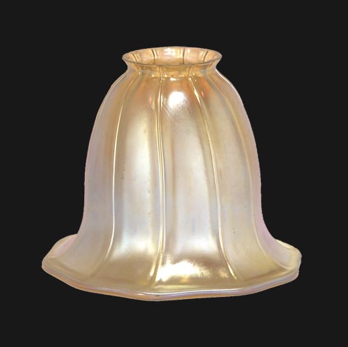 2 1/4" fitter, Art Glass Fixture Shade w/Rib Optic Gold Iridescent Finish, 5 inch tall