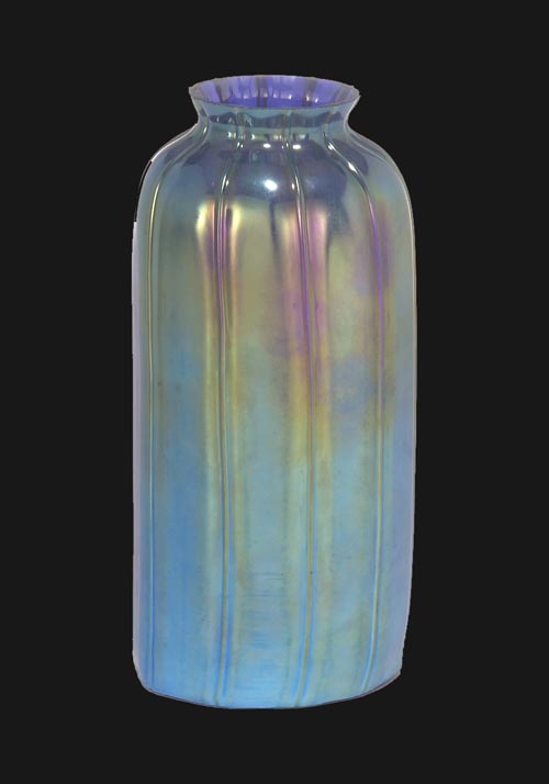 2 1/4" fitter, "Cylinder" Art Glass Shade w/Peacock Blue Iridescent Finish