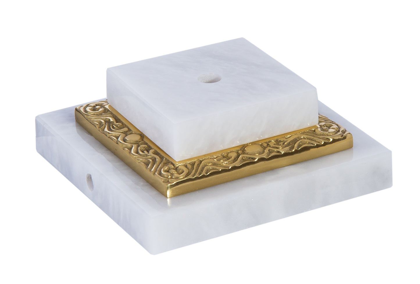 3-Piece White Marble & Brass Base, 3" Top