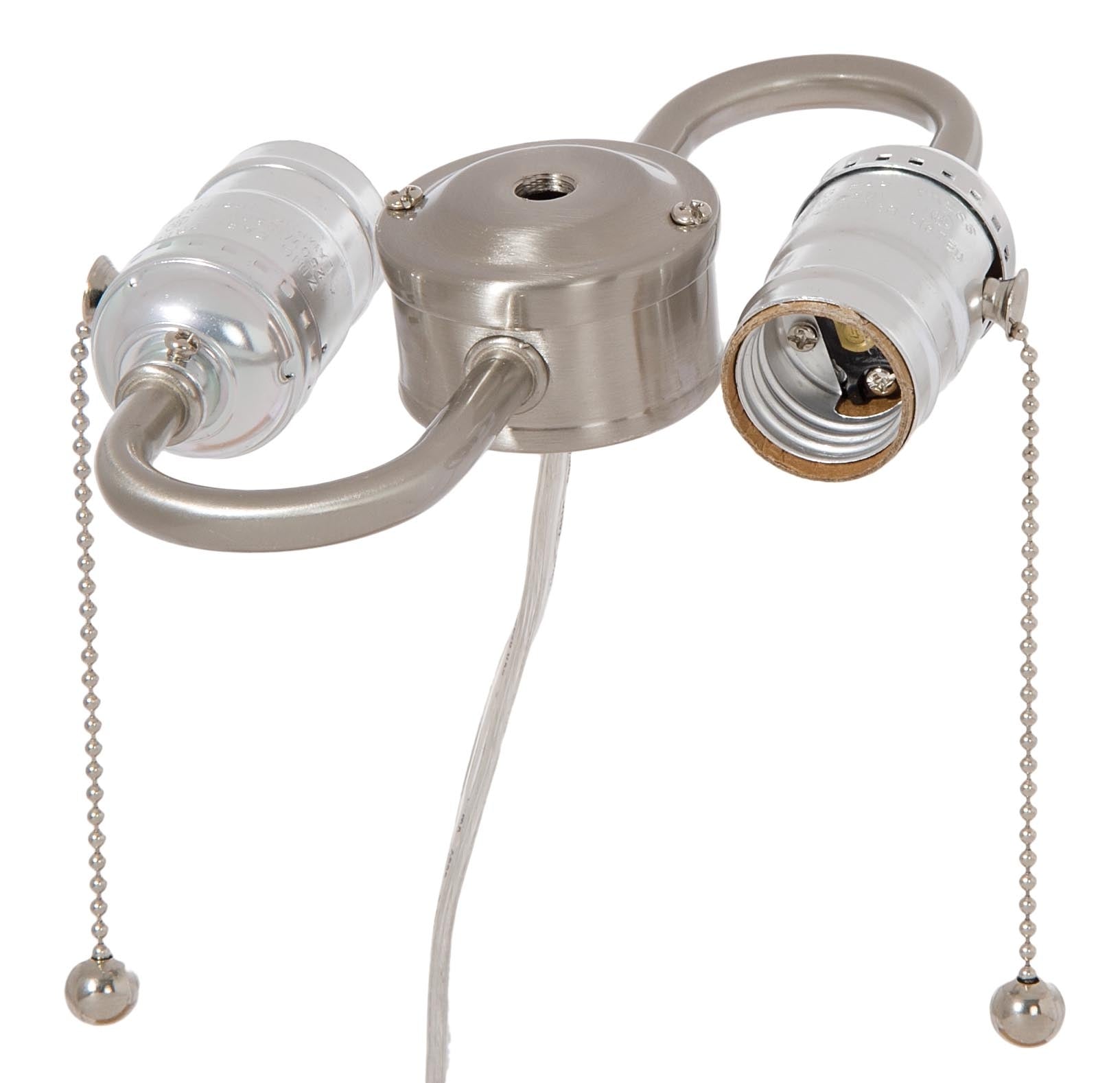 2 Light Wired Lamp Cluster with E-26 Base, Pull Chain Sockets, Satin Nickel Finish 