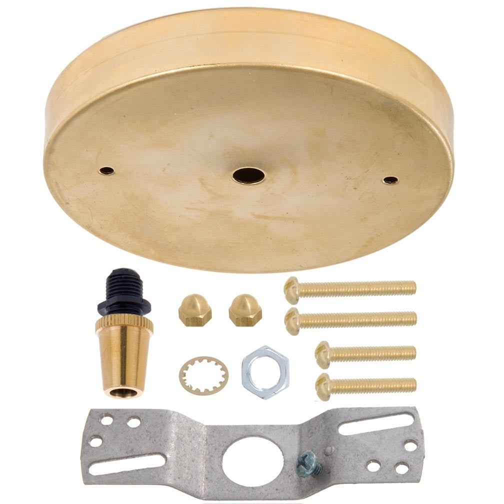 5 1/8", 1/8 IP Slip, Brass Ceiling Canopy Kit with Metal Cord Grip Bushing - Unfinished Brass