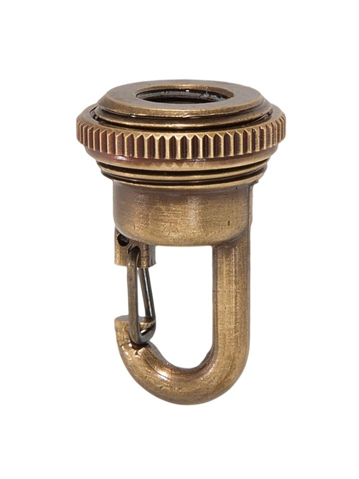 Antique Brass Cast Quick Hook Screw Collar Loop, 1-3/4" Tall, 1/4F Tap