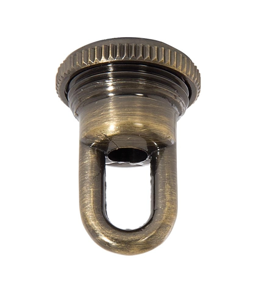 1-11/16" Tall Cast Brass Screw Collar Loop With Seating Ring, Tap 1/4F, Antique Brass