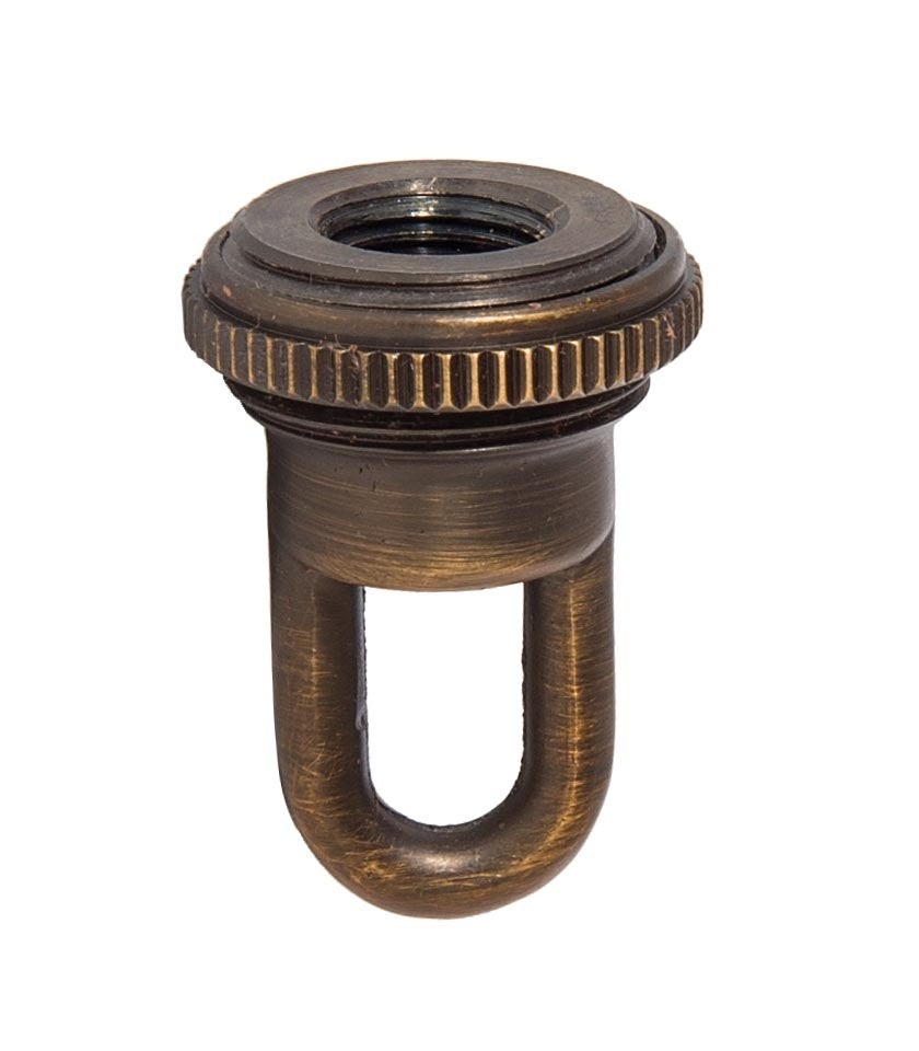 1-11/16" Tall Cast Brass Screw Collar Loop With Seating Ring, Tap 1/4F, Antique Bronze 