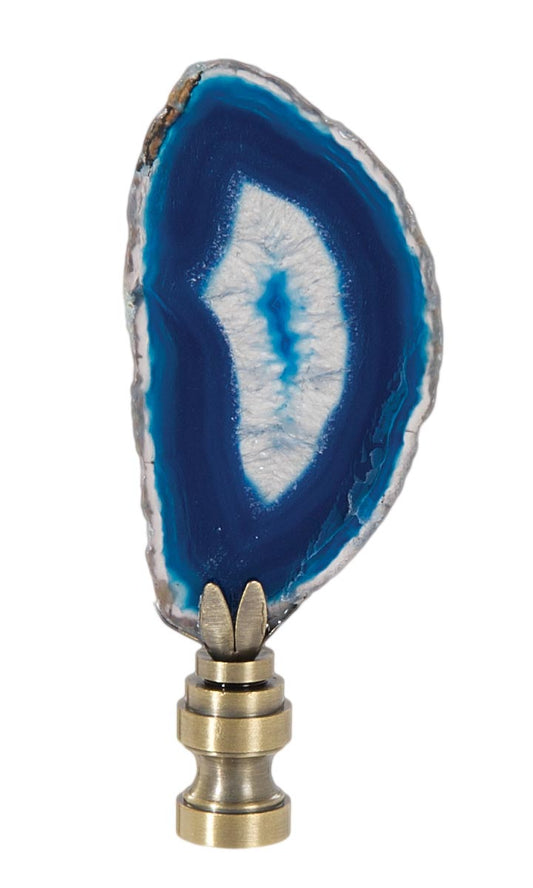 Natural Blue Agate Stone Lamp Finial w/Antique  Brass Base, 2.5"~3.5" ht.