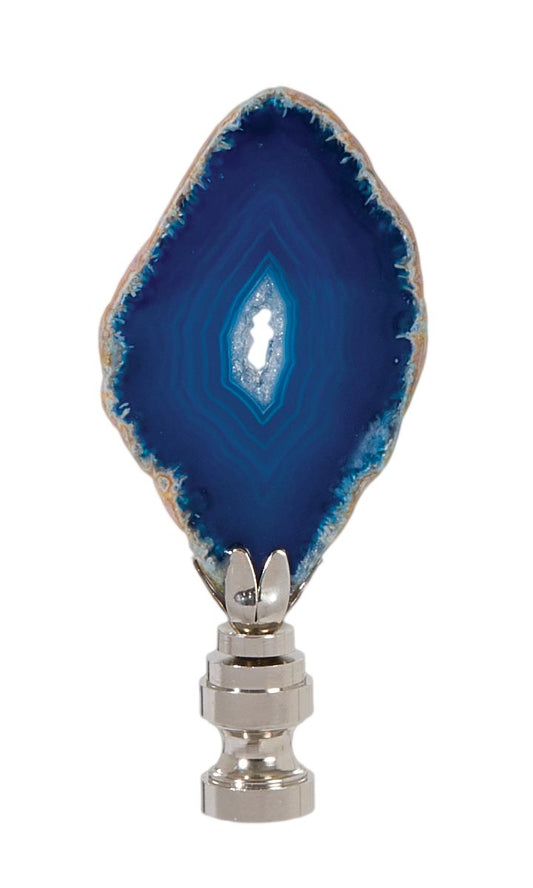 Natural Blue Agate Stone Lamp Finial w/Nickel Base, 2.5"~3.5" ht.