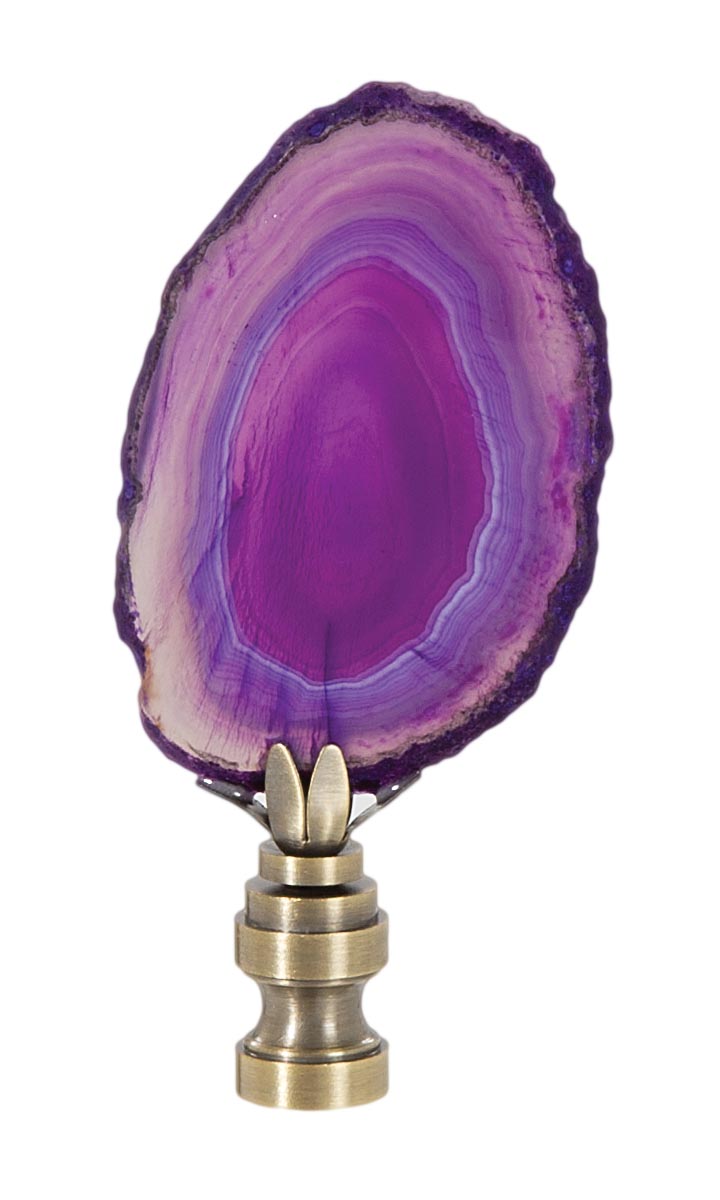 Natural Purple Agate Stone Lamp Finial w/Antique  Brass Base, 2.5"~3.5" ht.