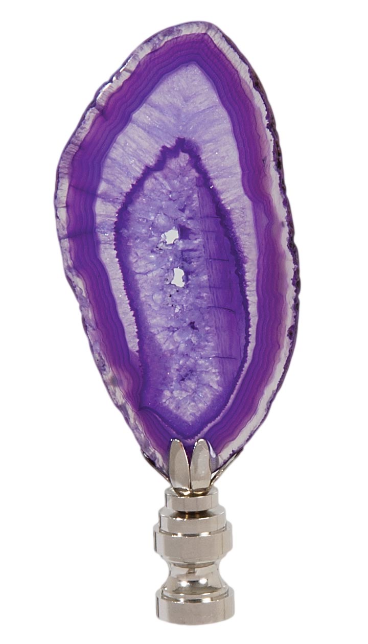 Natural Purple Agate Stone Lamp Finial w/Nickel Base, 2.5"~3.5" ht.
