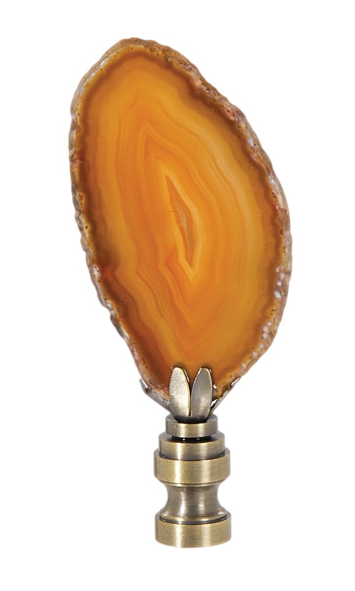 Natural Amber Agate Stone Lamp Finial w/Antique  Brass Base, 2.5"~3.5" ht.