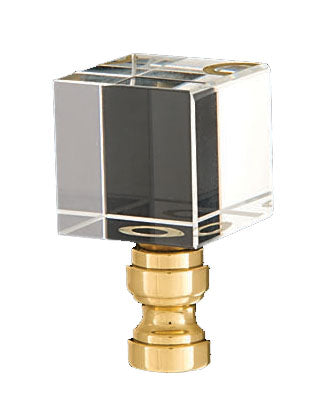 Crystal Cube Design, Clear Finial, Polished and Lacquered Brass Base