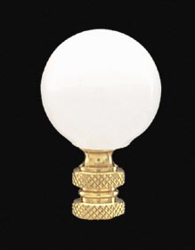2" White Ceramic Ball Finial w/ Polished and Lacquered Brass Base