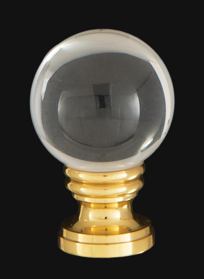Smooth Crystal Design, 30mm Ball Finial, Polished and Lacquered Brass Base