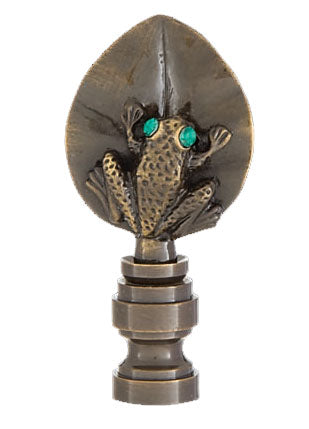 Tree Frog Design, Cast Metal Finial, Antique Brass Finish