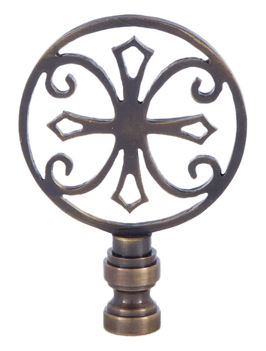 Antique Brass Lamp Finial with Cross