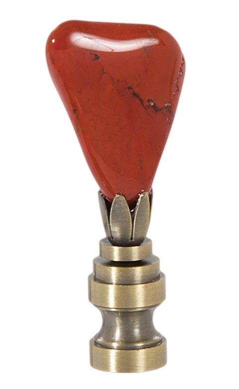 Red Jasper Stone Lamp Finial w/Antique Brass Base, 2 1/2" ht.