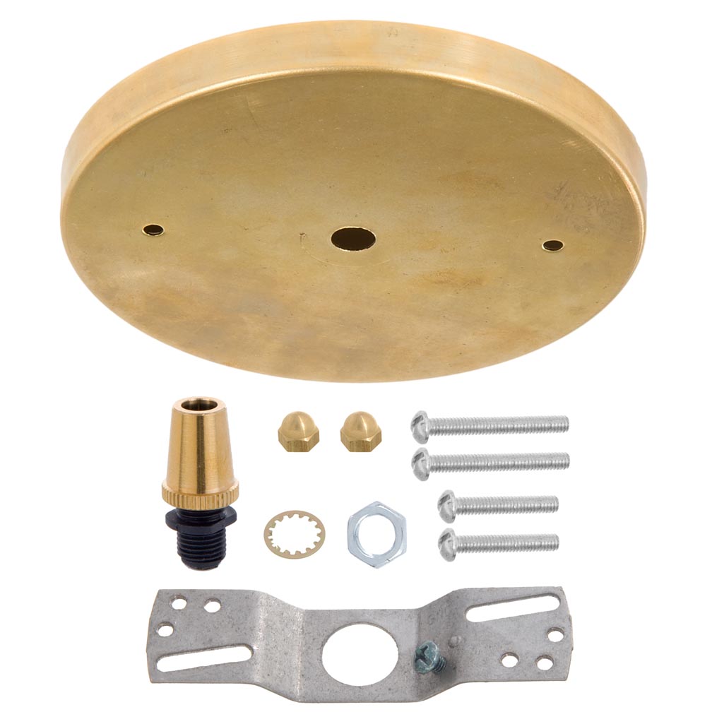 5 1/4", 1/8 IP Slip, Thin Brass Ceiling Canopy Kit with Metal Lamp Cord Grip Bushing - Unfinished Brass 