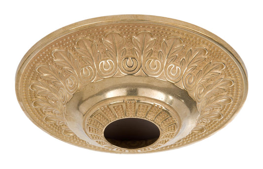 6" Diameter, Die Cast Brass Ceiling Canopy with Classic Design, Center Hole Slips 1-13/32"