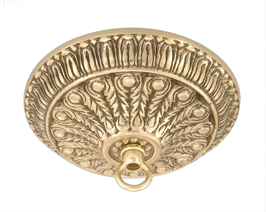 Ornamental Cast Brass Canopy with Polished Brass Finish, Mounting Hardware
