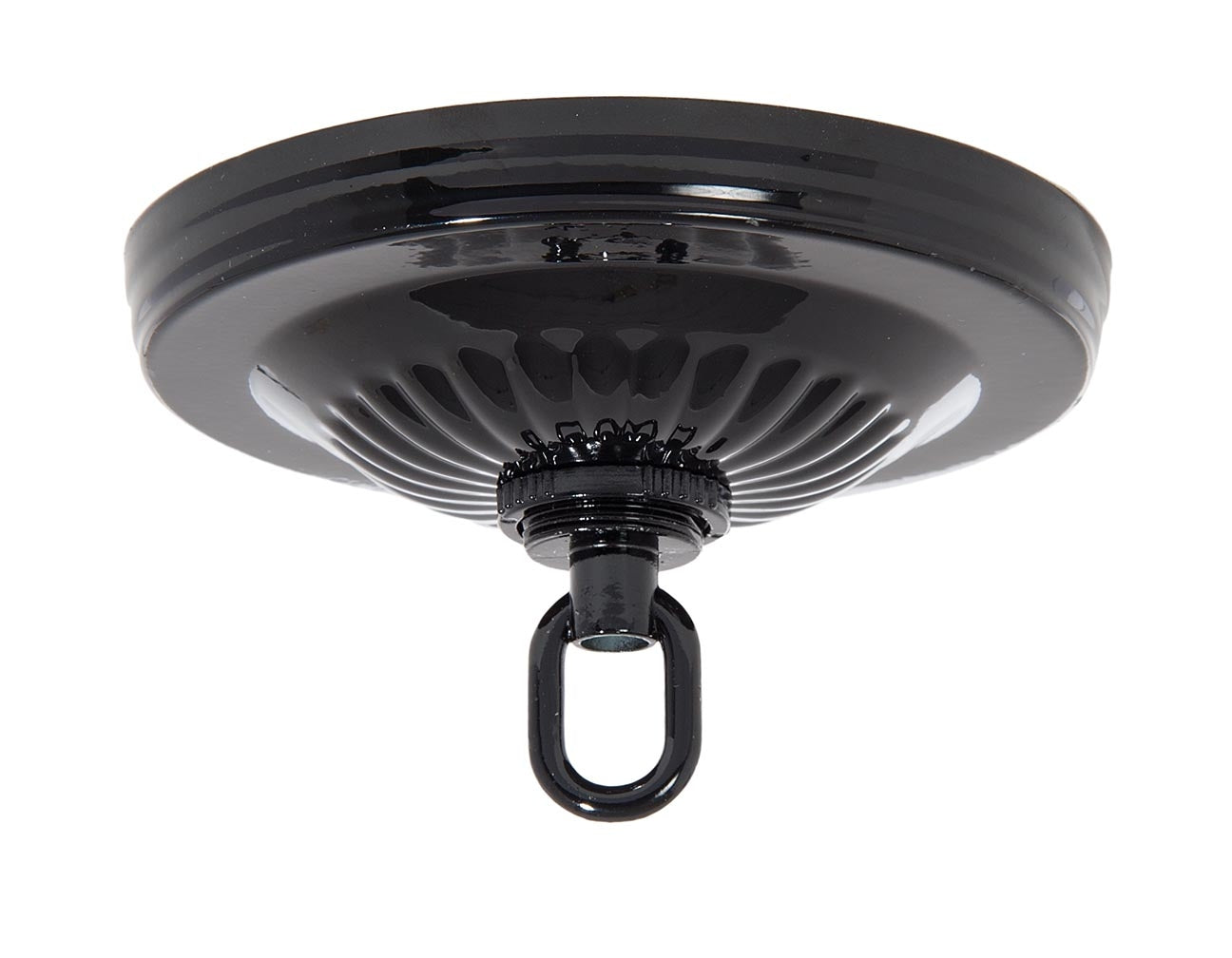 5-1/4 Inch Diameter Black Enamel Finish Steel Ceiling Canopy with Screw Collar Hardware Kit