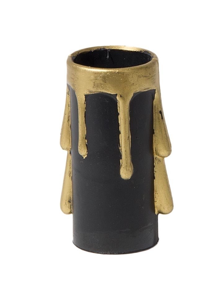 2 Inch Tall Black Color Plastic Candelabra Size Candle Cover with Gold Drips