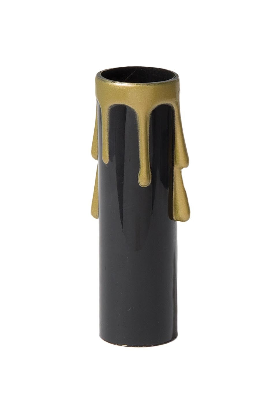 3 Inch Tall Black Colored Plastic Candelabra Sized Candle Cover with Gold Drips