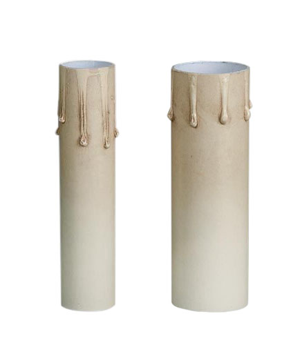 Antique Ivory Tinted Drip Paper Board Candle Cover, CANDELABRA or MEDIUM Bases, Choice of Length