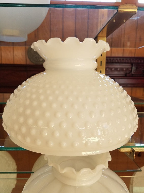Opal Glass Hobnail Shade, Crimped Top, 10 inch fitter