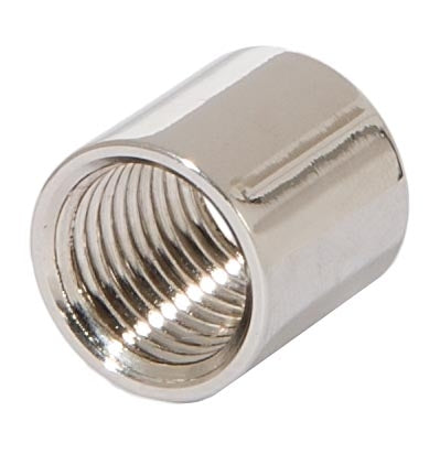 5/8 Inch Tall Brass Lamp Coupling, 1/4F Tap, Polished Nickel 