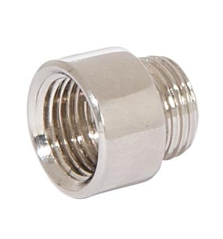 15/32 Inch Tall Short Polished Nickel Brass Transition Coupling, 1/8F x 1/8M