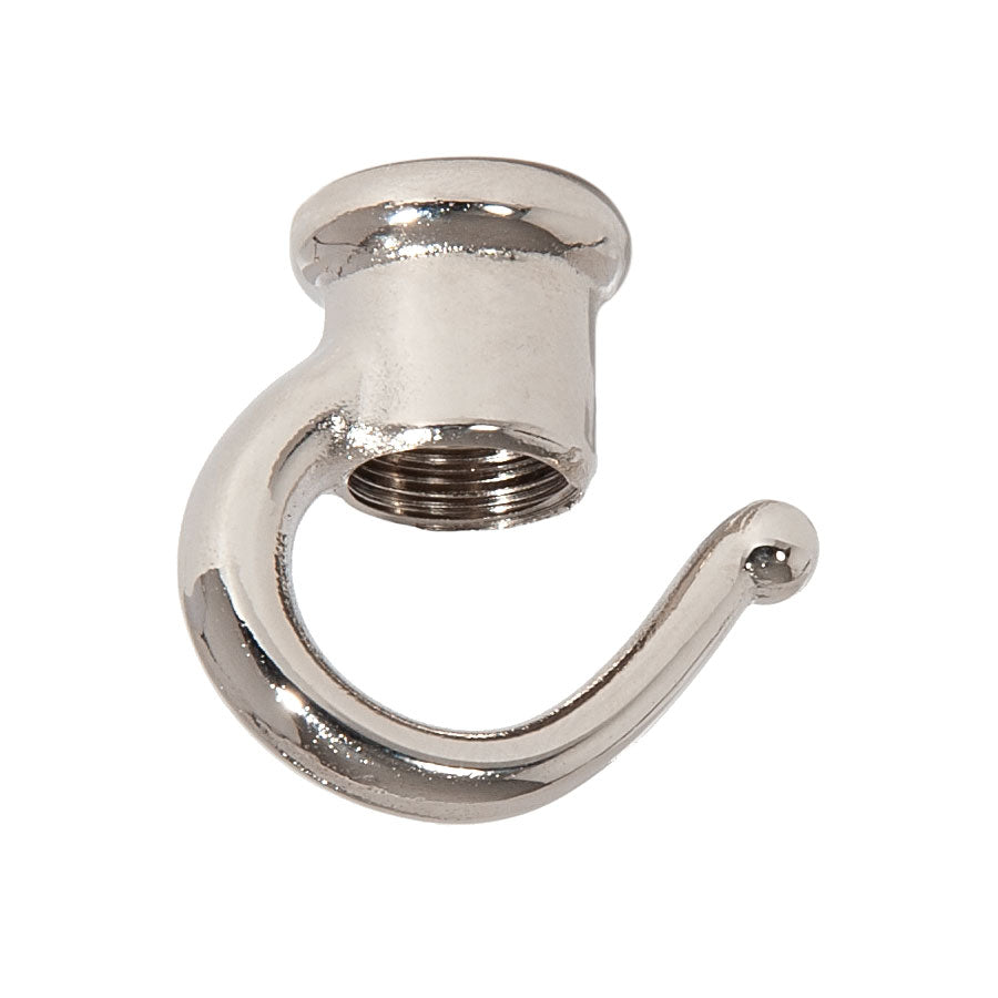 1-3/8" Tall Brass Hook With Wire Way, Tap 1/4F Through, Polished Nickel