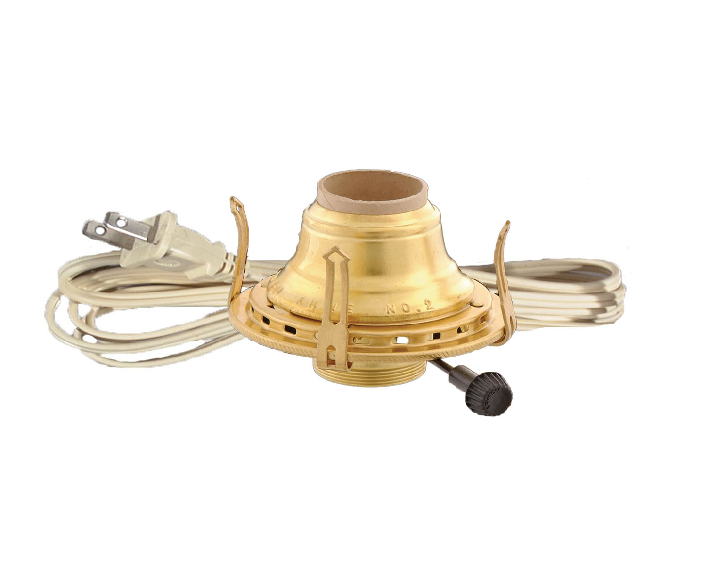Solid Brass #2 Queen Electrified Lamp Burner, Choice of Cord Color (30211)