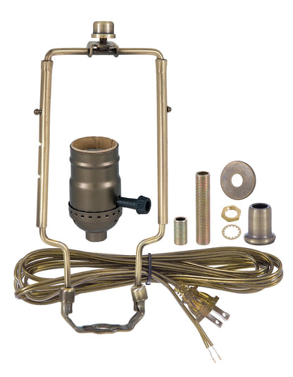 Antique Brass Table Lamp Wiring Kit with 3-way Socket and Adjustable Harp