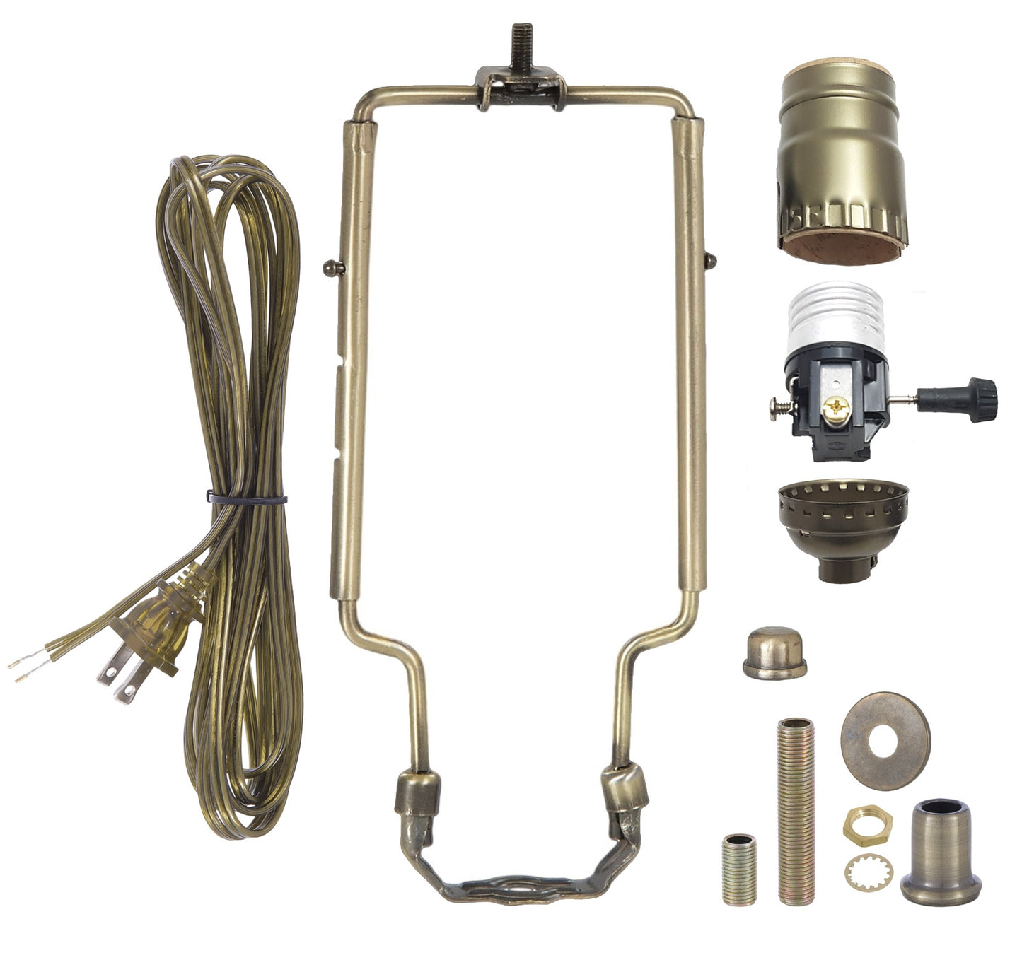 Antique Brass Table Lamp Wiring Kit with 3-way Socket and Adjustable Harp