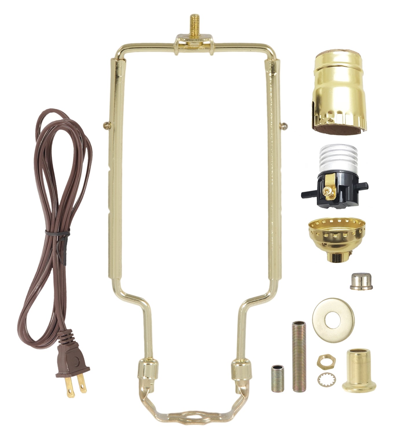 Table Lamp Wiring Kit with Push-Thru Socket, Adjustable Harp, and Brass Plated Finish