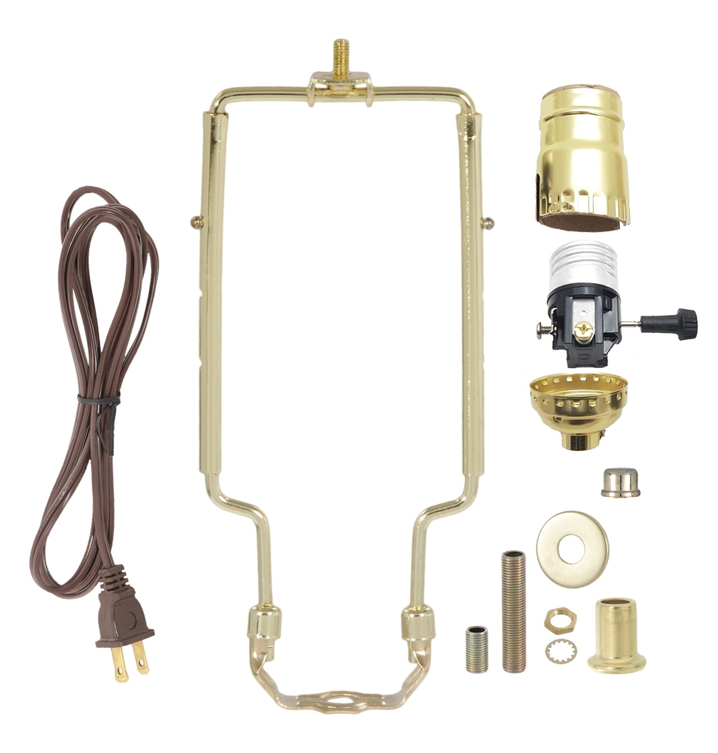Table Lamp Wiring Kit with Turn Knob Socket, Adjustable Harp, and Brass Plated Finish