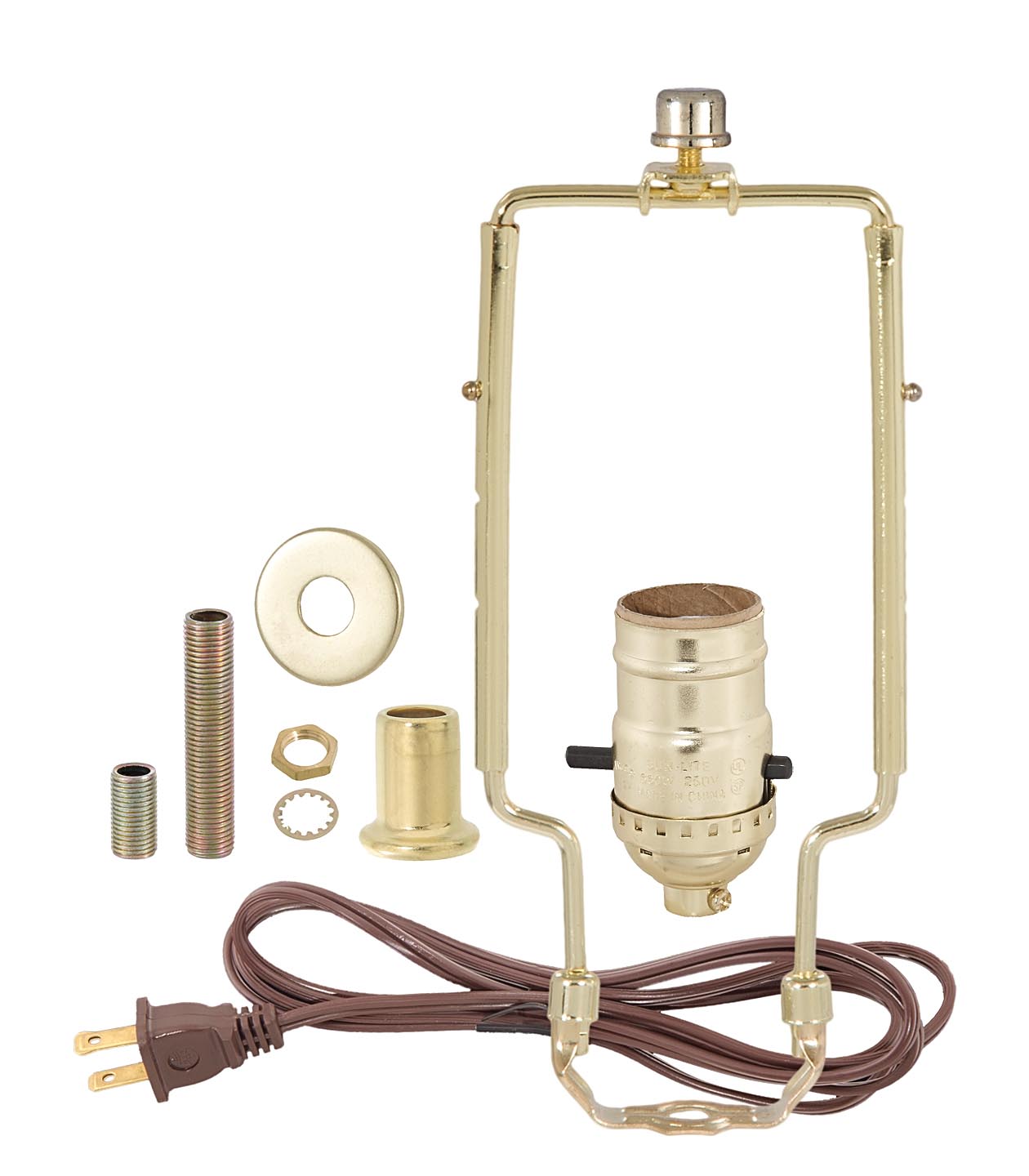 Table Lamp Wiring Kit with Push-Thru Socket, Adjustable Harp, and Brass Plated Finish
