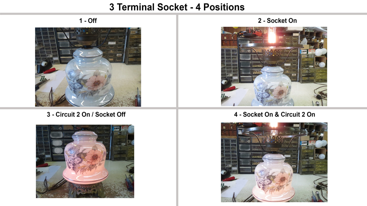 3-Terminal Medium Base Turn Knob Socket Interior for Wiring Bottom Light