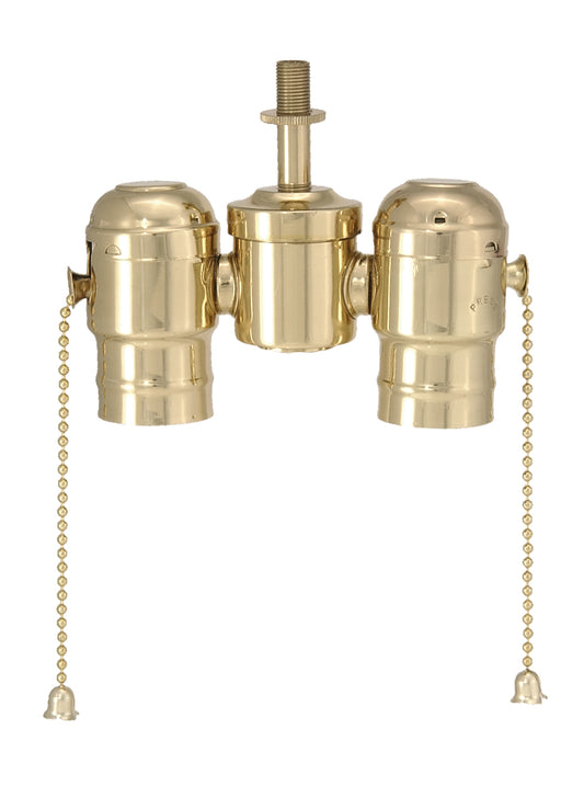 2-lite Cluster w/Pull-chain Sockets, Polished Brass