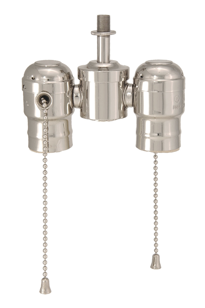 2-lite Cluster w/Pull-chain Sockets, Nickel Plated