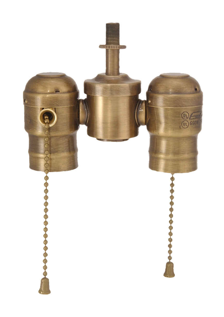 2-lite Cluster w/Pull-chain Sockets, Antique Brass (40119) - Antique ...