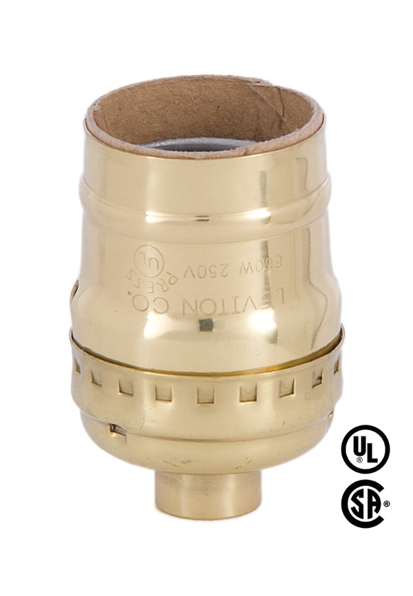 Short Keyless Lamp Socket (LEVITON), Brass, Polished & Lacquered Shell - NO SET SCREW