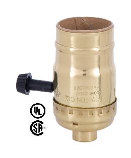 3-Way Light Socket (LEVITON) Brass, Polished & Lacquered, NO SET SCREW or UNO