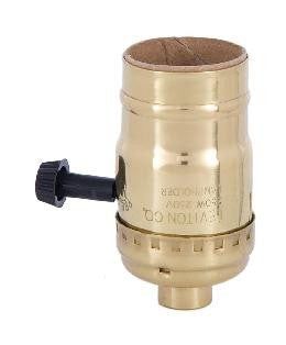 3-Terminal Leviton Lamp Socket, Brass, Polished & Lacquered- NO SET SCREW