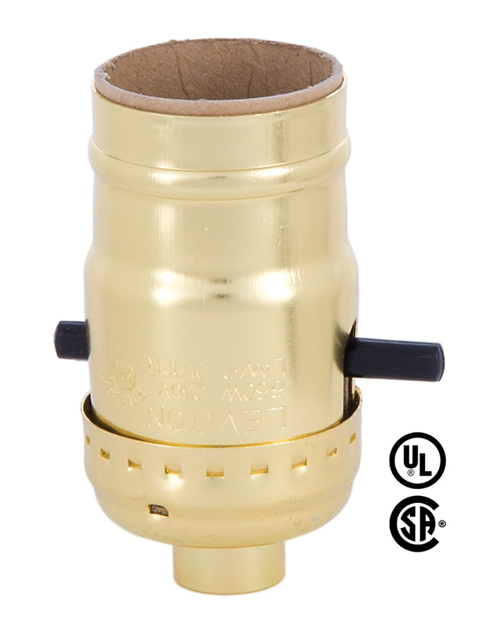 Push-Thru On/Off Lamp Socket (LEVITON), Brite Gilt Shell - NO SET SCREW