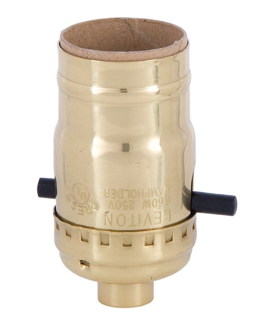 Push-Thru On-Off Light Socket (LEVITON), Brass, Polished & Lacquered - NO SET SCREW
