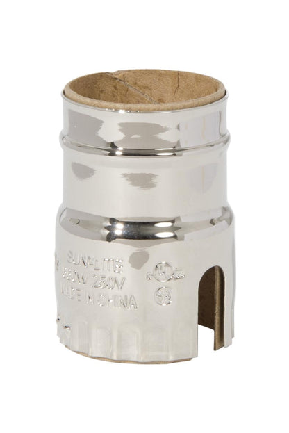 Nickel Finish E-26 2-Slot Brass Socket Shell