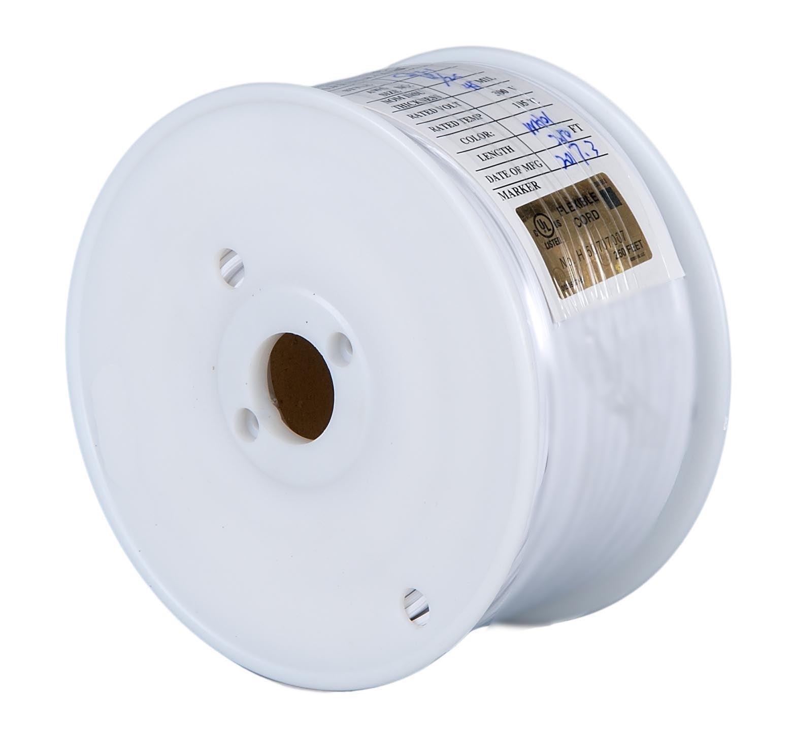 White PVC Covered 3-wire Heavy Duty SJT Spooled Lamp Cord - Wire